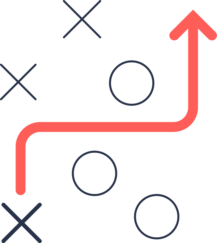 Icon with arrow navigating between x and o shapes
